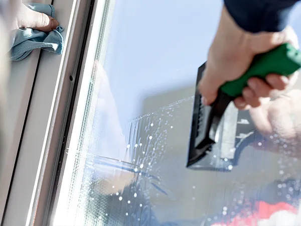 Squeegee cleaning glass