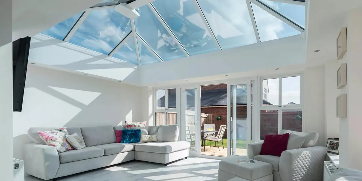 The inside of a glass roof conservatory